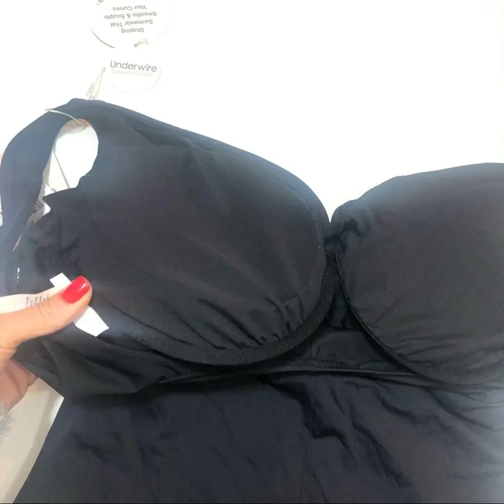Coco Reef black vneck underwire one piece swimsuit size 16 - Picture 6 of 7